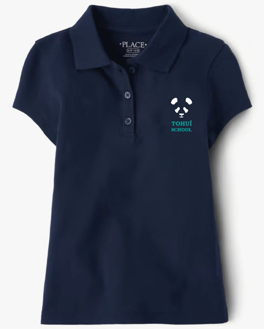 Navy Blue Short-Sleeve Pique Polo Girls TOHUI